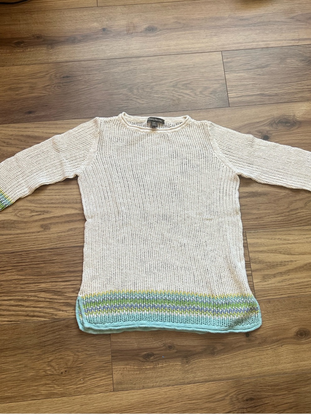 Tommy Bahama Women's Cream Knit Sweater with Pastel Trim Coastal Boho